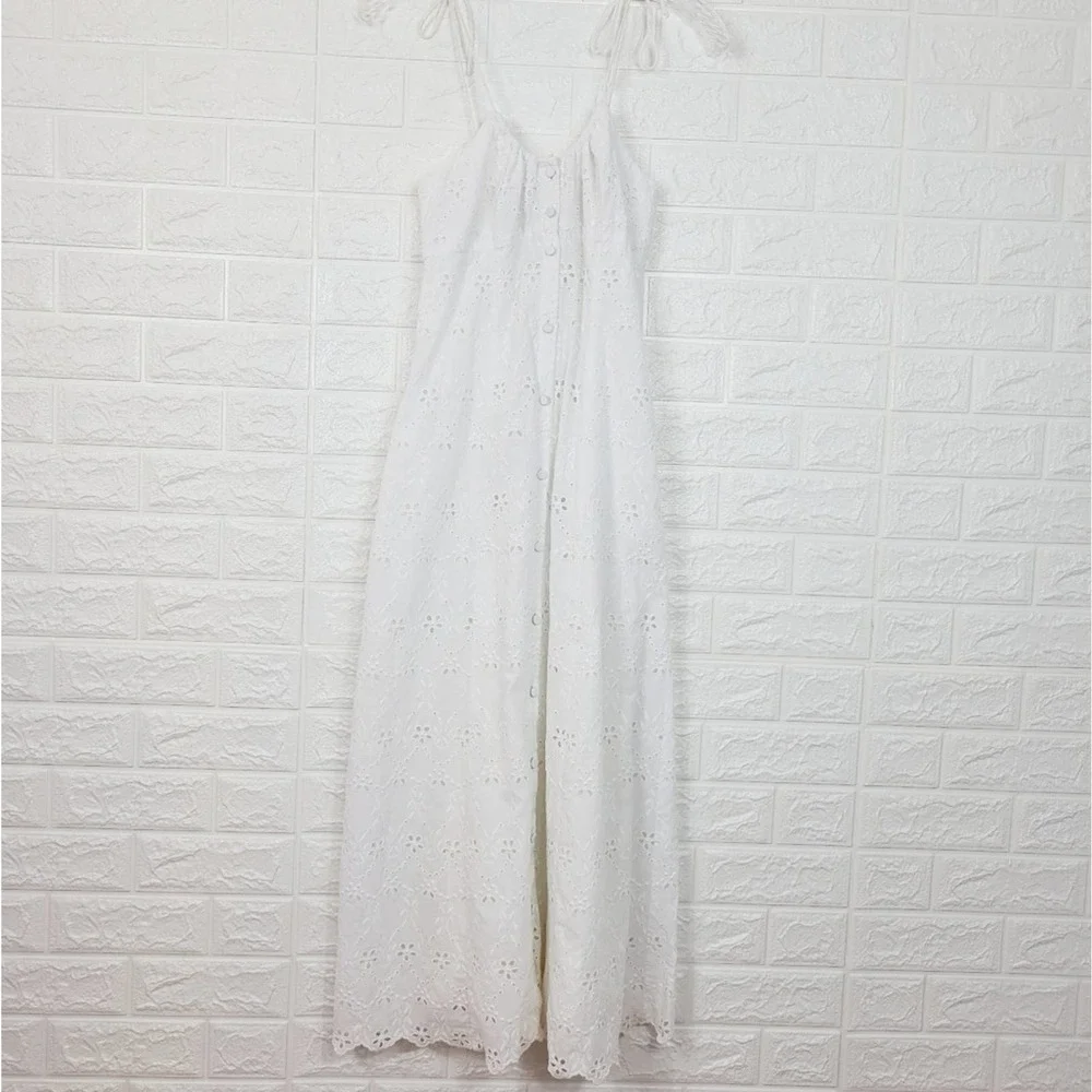 LA LIGNE Eyelet Broderie Midi Dress | White | S